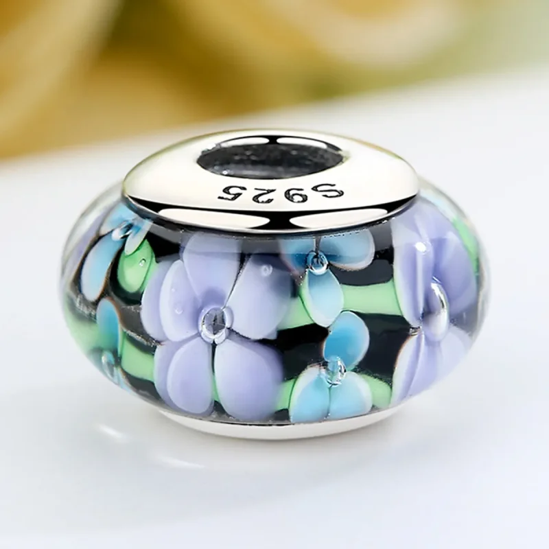 (bilde for) Pandora Style Lilla Blomster Murano Glass Charm - SCZ009 - Vis 4