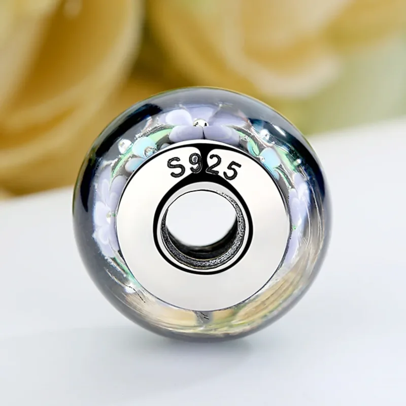 (bilde for) Pandora Style Lilla Blomster Murano Glass Charm - SCZ009 - Vis 5