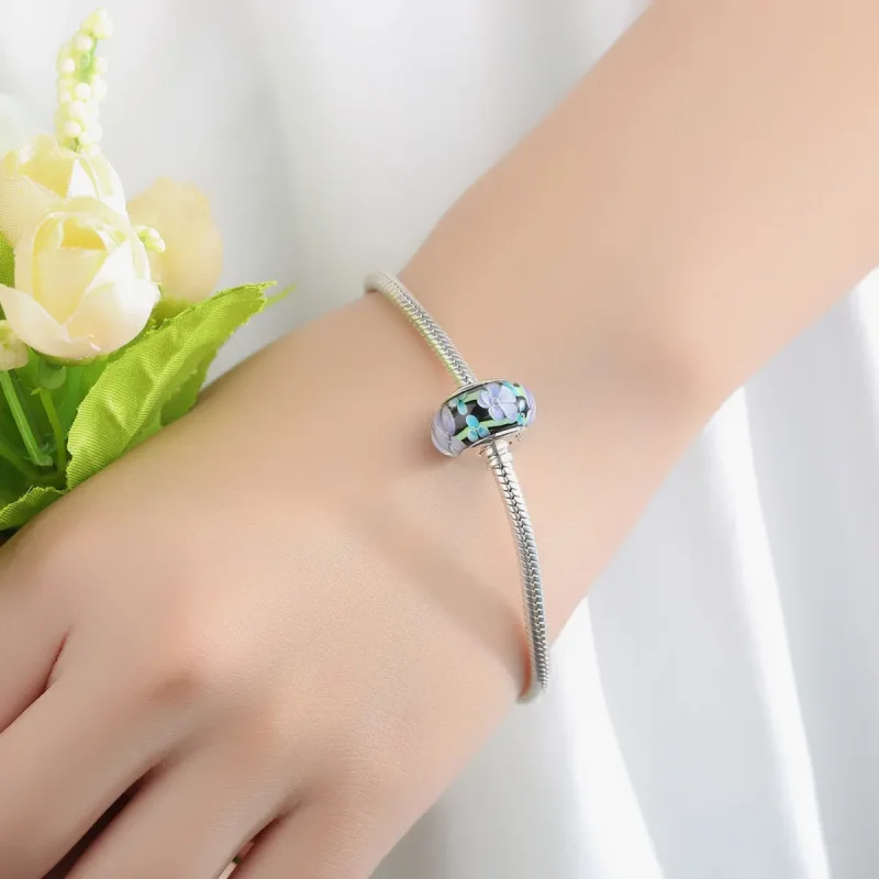 (bilde for) Pandora Style Lilla Blomster Murano Glass Charm - SCZ009 - Vis 6