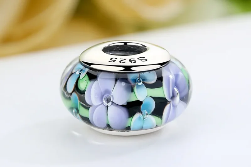 (bilde for) Pandora Style Lilla Blomster Murano Glass Charm - SCZ009 - Vis 8