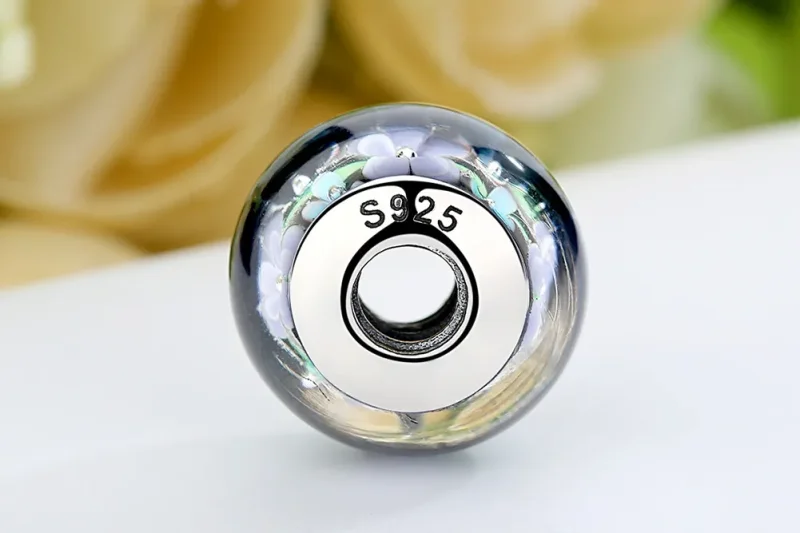 (bilde for) Pandora Style Lilla Blomster Murano Glass Charm - SCZ009 - Vis 9