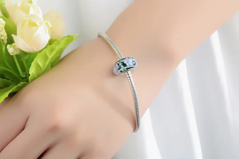 (bilde for) Pandora Style Lilla Blomster Murano Glass Charm - SCZ009 - Vis 10