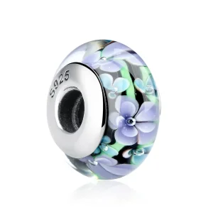 (bilde for) Pandora Style Lilla Blomster Murano Glass Charm - SCZ009