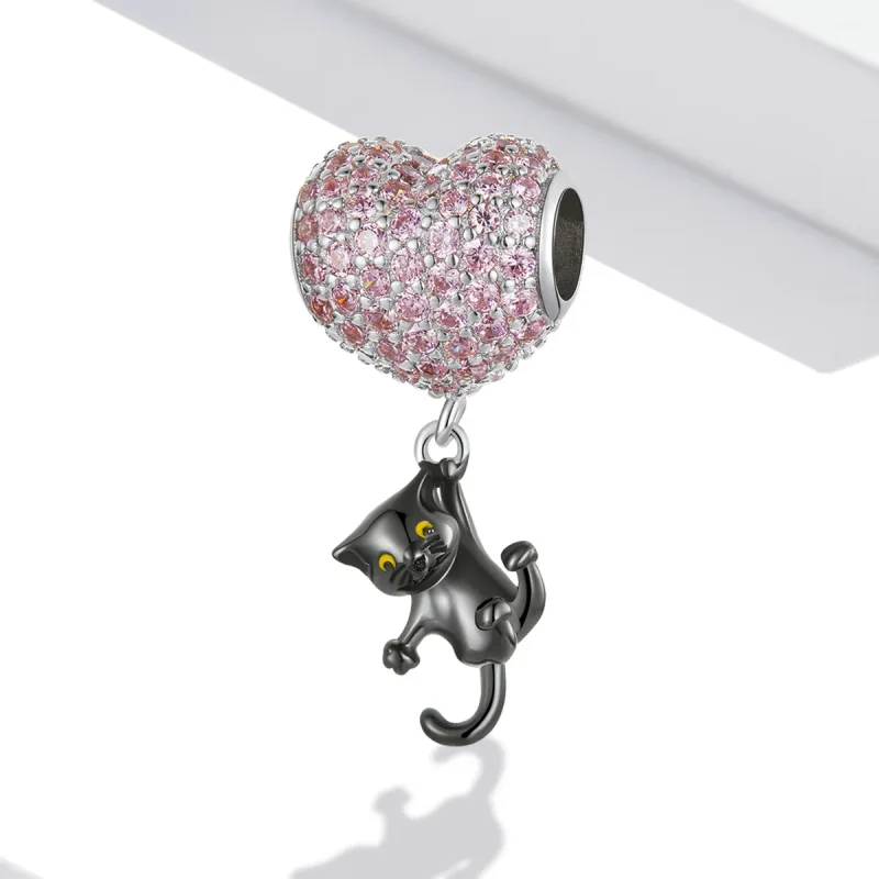 (bilde for) Pandora Style Love Balloon Black Cat Charm - SCC2115 - Vis 2