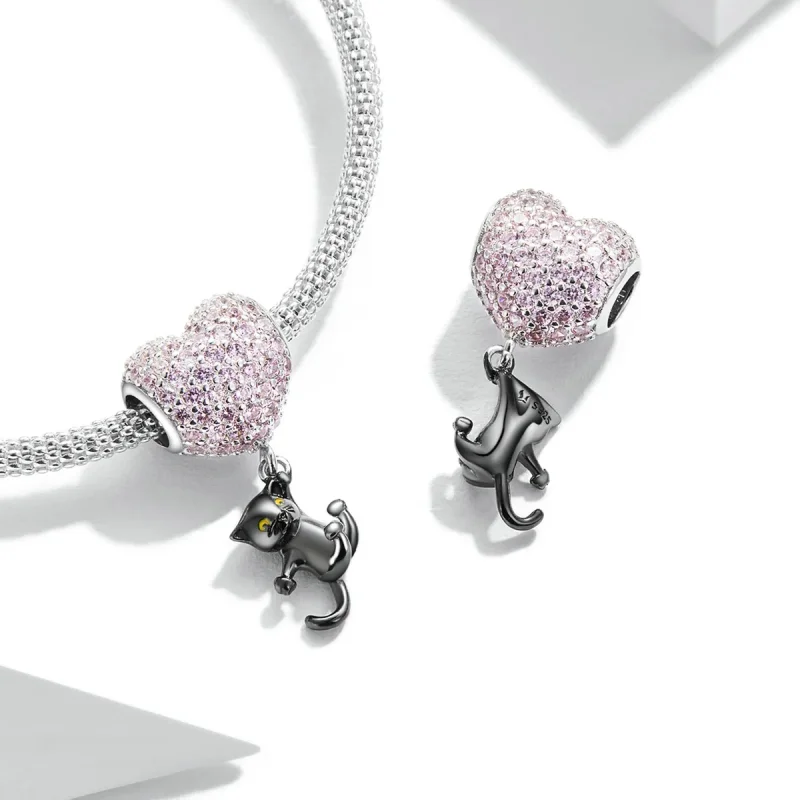 (bilde for) Pandora Style Love Balloon Black Cat Charm - SCC2115 - Vis 4