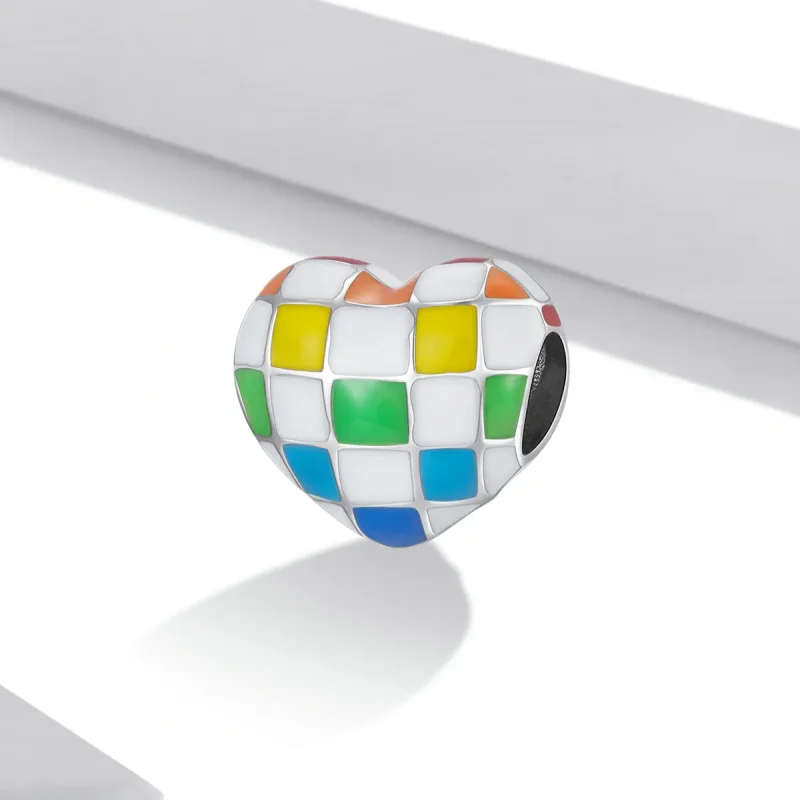 (bilde for) Pandora Style Love Rainbow Checkerboard Charm - SCC2131 - Vis 2