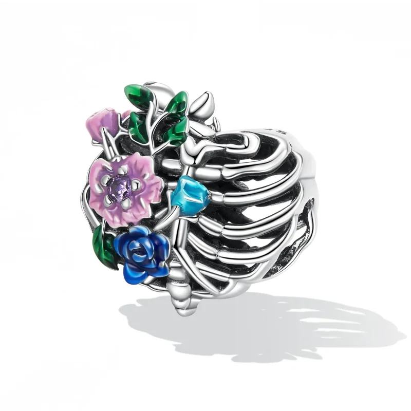 (bilde for) Pandora Style Love Rib Flower Charm - SCC2239 - Vis 2
