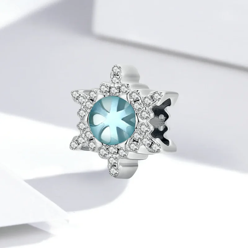 (bilde for) Pandora Style Moonstone Snowflake Charm - BSC512 - Vis 2