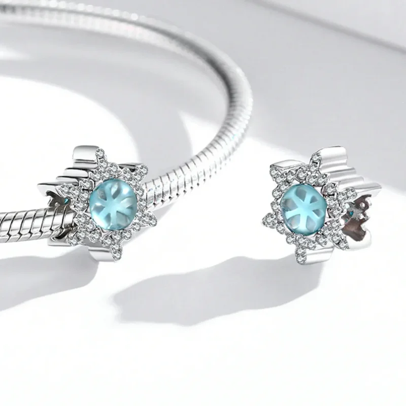 (bilde for) Pandora Style Moonstone Snowflake Charm - BSC512 - Vis 4