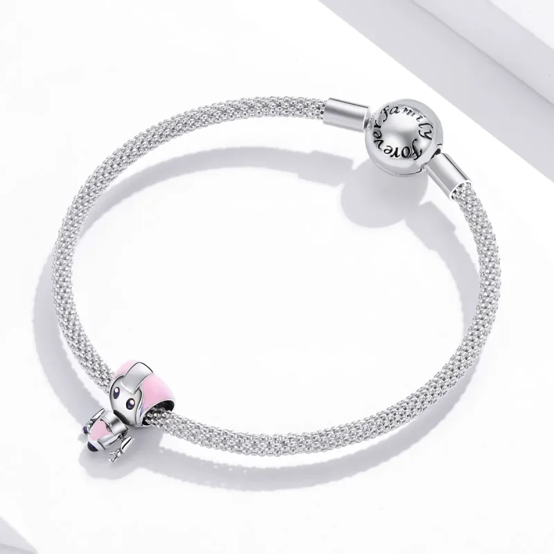 (bilde for) Pandora Style Pink Baby Robot Charm - SCC1774 - Vis 3