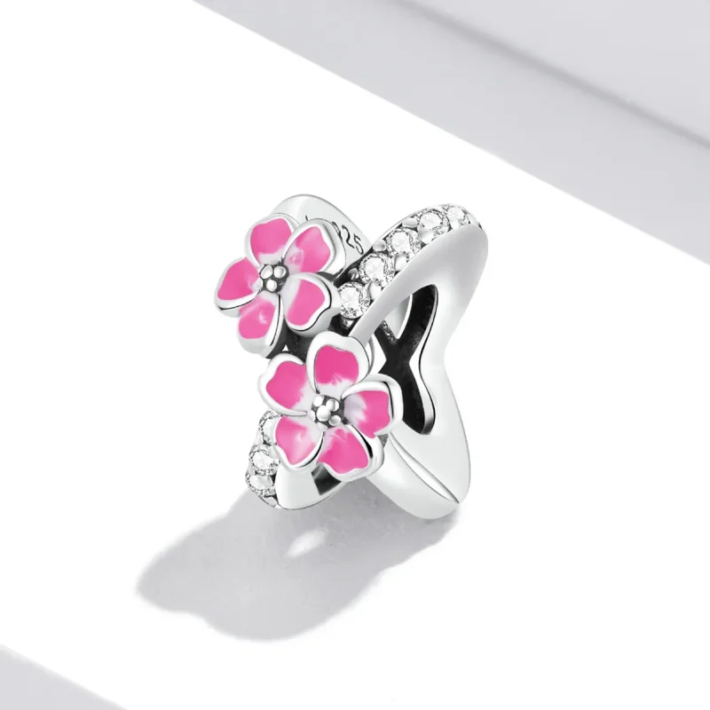 (bilde for) Pandora Style Pink Flowers Spacer Charm - SCC2139 - Vis 2