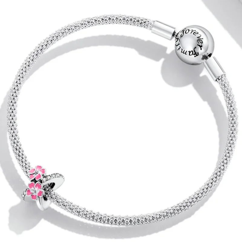 (bilde for) Pandora Style Pink Flowers Spacer Charm - SCC2139 - Vis 3
