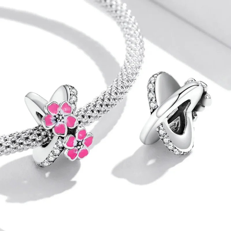 (bilde for) Pandora Style Pink Flowers Spacer Charm - SCC2139 - Vis 4