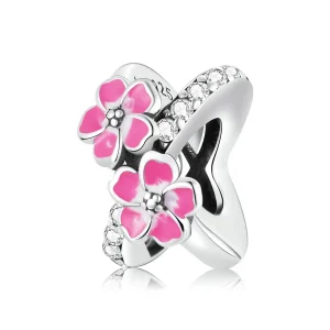 (bilde for) Pandora Style Pink Flowers Spacer Charm - SCC2139