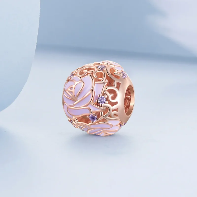 (bilde for) Pandora Style Purple Rose Charm - BSC644 - Vis 2