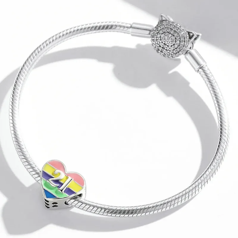 (bilde for) Pandora Style Rainbow Heart Charm - BSC548 - Vis 3