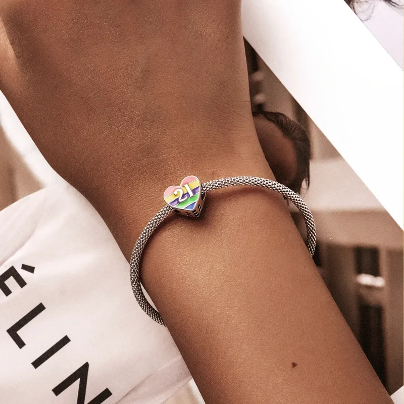(bilde for) Pandora Style Rainbow Heart Charm - BSC548 - Vis 5