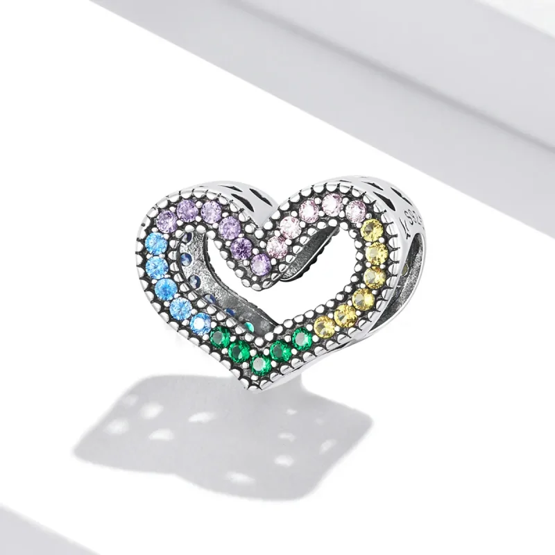 (bilde for) Pandora Style Rainbow Heart Charm - SCC2137 - Vis 2