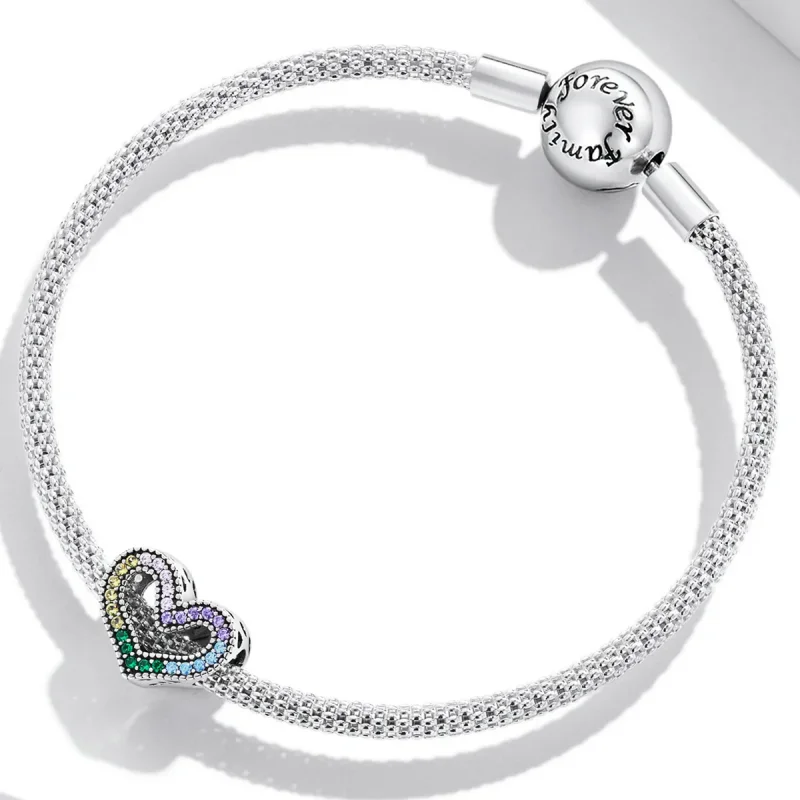 (bilde for) Pandora Style Rainbow Heart Charm - SCC2137 - Vis 3