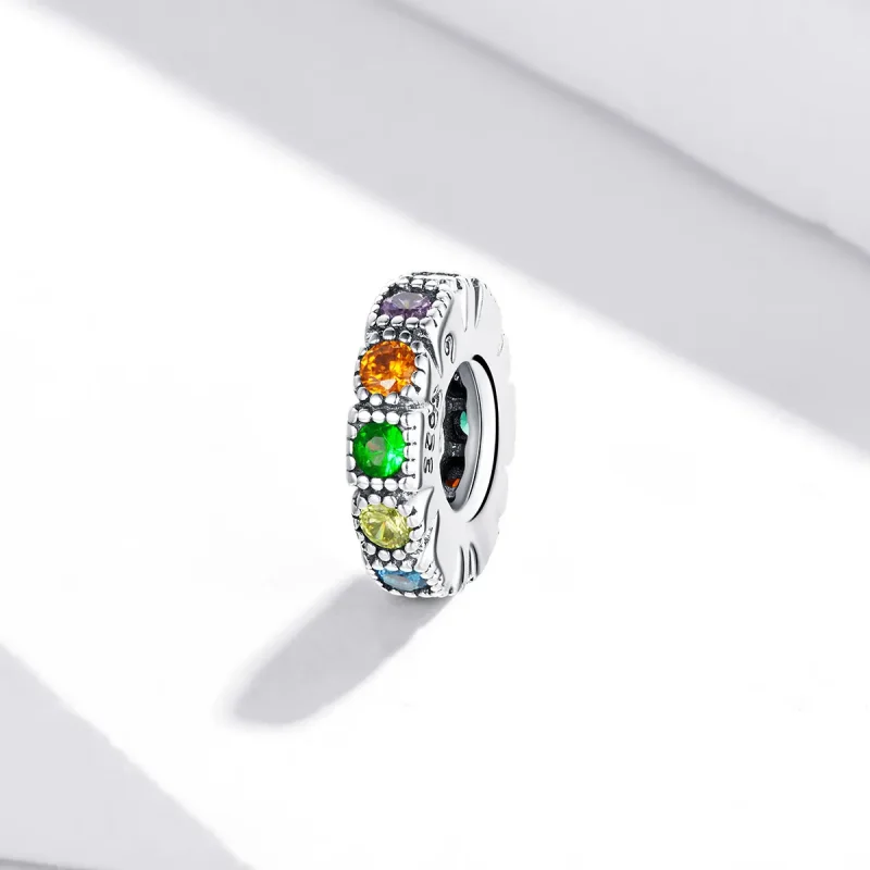 (bilde for) Pandora Style Rainbow Stone Spacer Charm - BSC473 - Vis 2