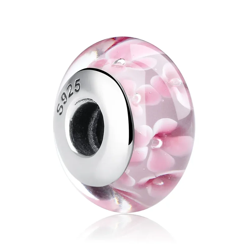 (bilde for) Pandora Style Rosa Blomster Murano Glass Charm - SCZ008 - Vis 2