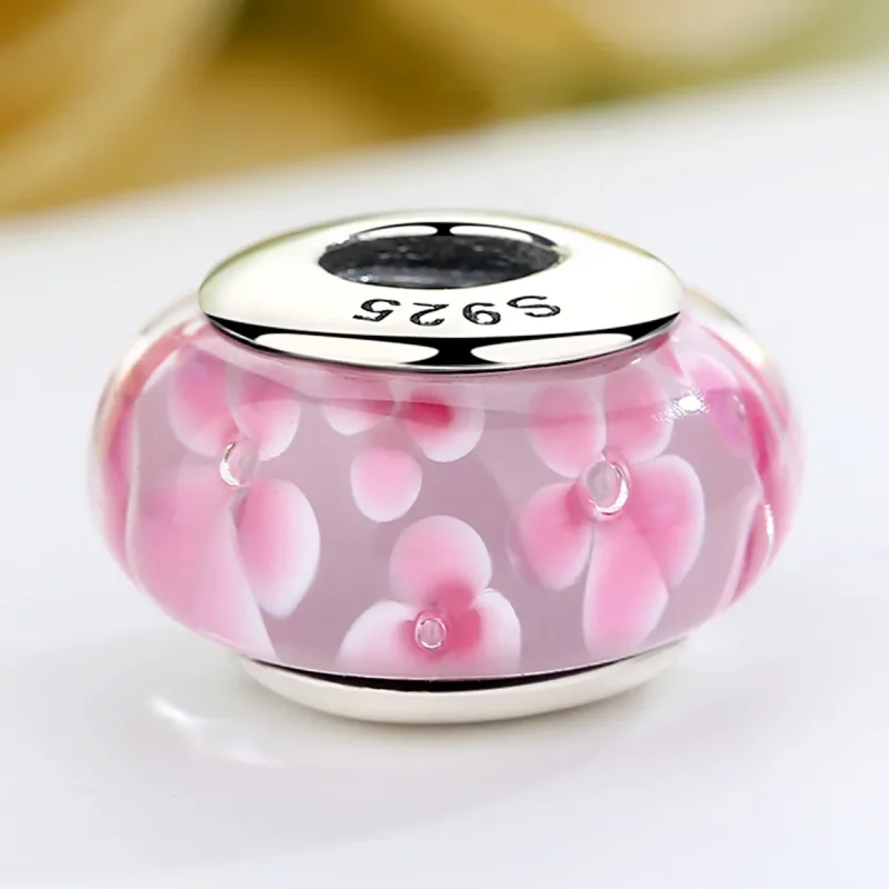 (bilde for) Pandora Style Rosa Blomster Murano Glass Charm - SCZ008 - Vis 4
