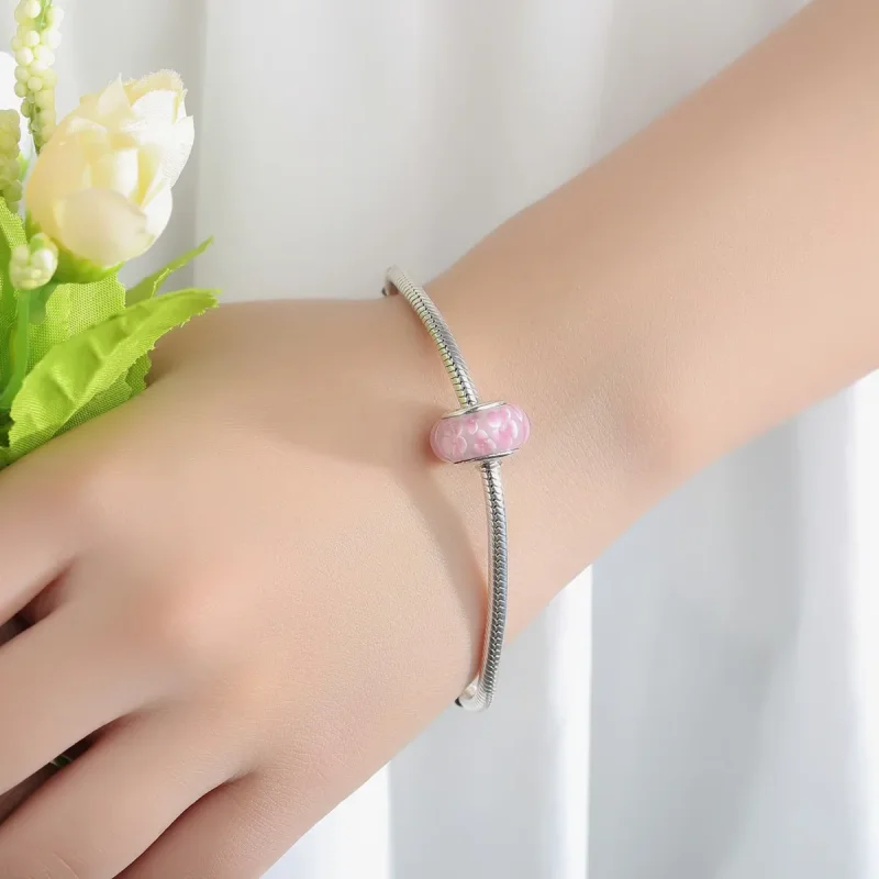 (bilde for) Pandora Style Rosa Blomster Murano Glass Charm - SCZ008 - Vis 6