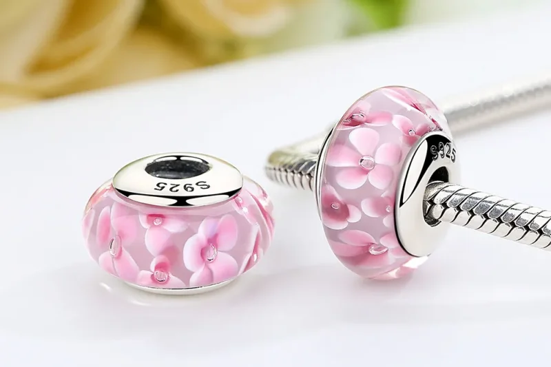 (bilde for) Pandora Style Rosa Blomster Murano Glass Charm - SCZ008 - Vis 7