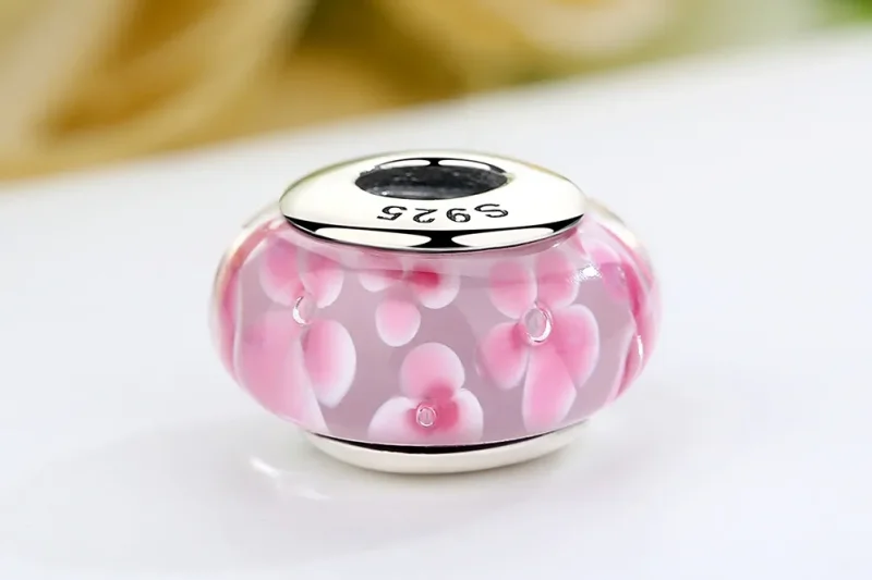 (bilde for) Pandora Style Rosa Blomster Murano Glass Charm - SCZ008 - Vis 8