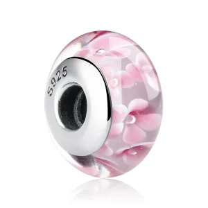 (bilde for) Pandora Style Rosa Blomster Murano Glass Charm - SCZ008