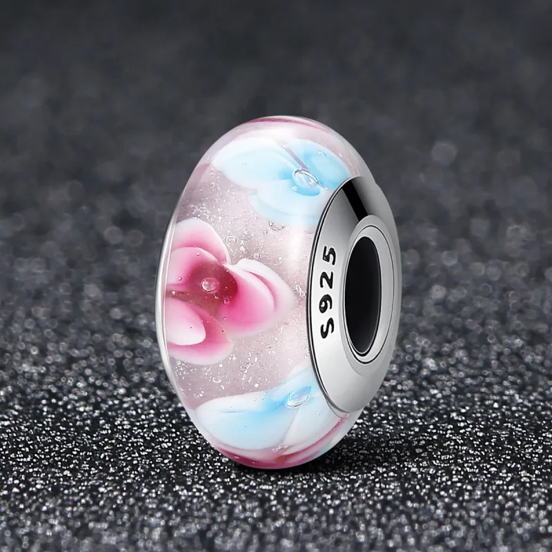 (bilde for) Pandora Style Rosa Blomster Murano Glass Charm - SCZ056 - Vis 2