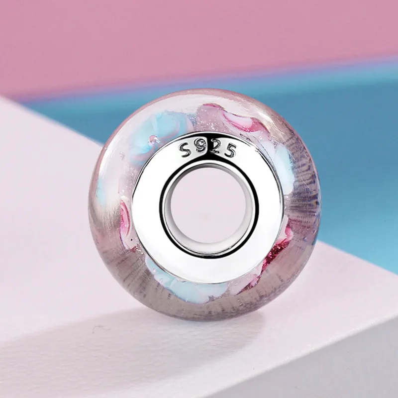 (bilde for) Pandora Style Rosa Blomster Murano Glass Charm - SCZ056 - Vis 3