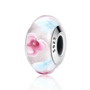 (bilde for) Pandora Style Rosa Blomster Murano Glass Charm - SCZ056