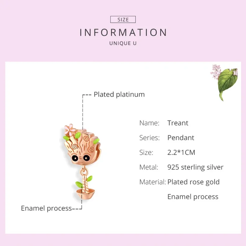 (bilde for) Pandora Style Rose Gold Baby Groot Charm - BSC130 - Vis 6