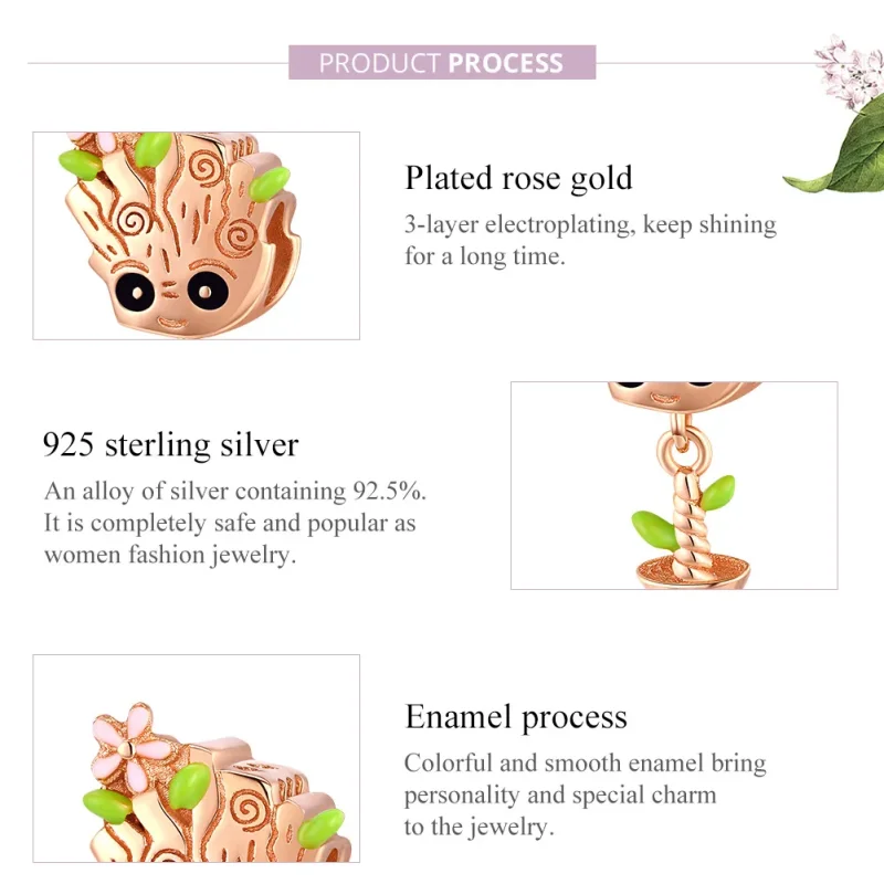 (bilde for) Pandora Style Rose Gold Baby Groot Charm - BSC130 - Vis 7