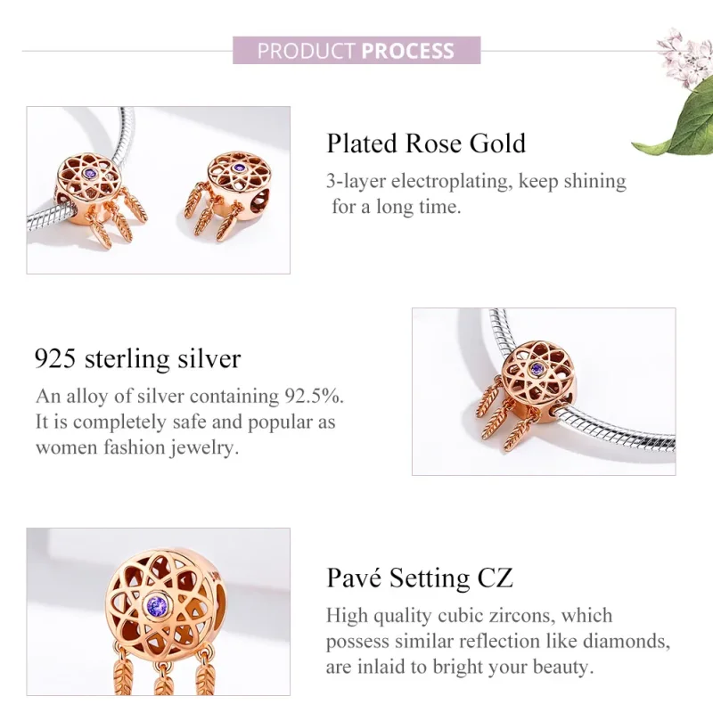(bilde for) Pandora Style Rose Gold Dream Catcher Rose Gold Charm - SCC330-C - Vis 8