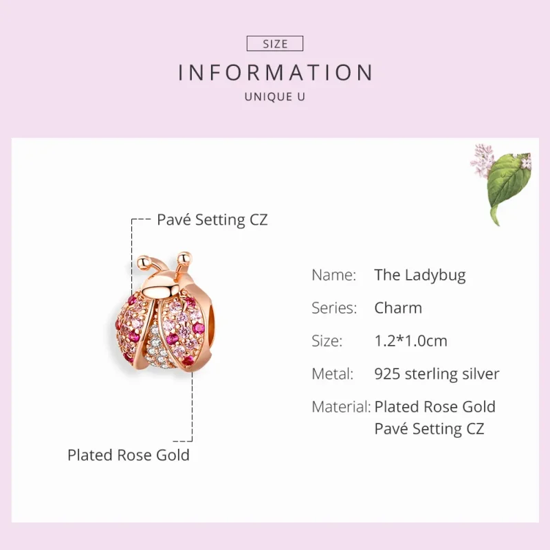 (bilde for) Pandora Style Rose Gold Ladybug Charm - SCC1120-C - Vis 3