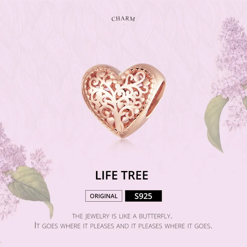 (bilde for) Pandora Style Rose Gold Rose Family Tree Charm - BSC215 - Vis 6