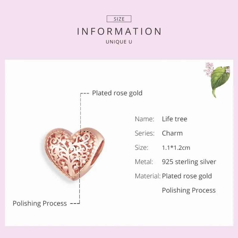 (bilde for) Pandora Style Rose Gold Rose Family Tree Charm - BSC215 - Vis 7