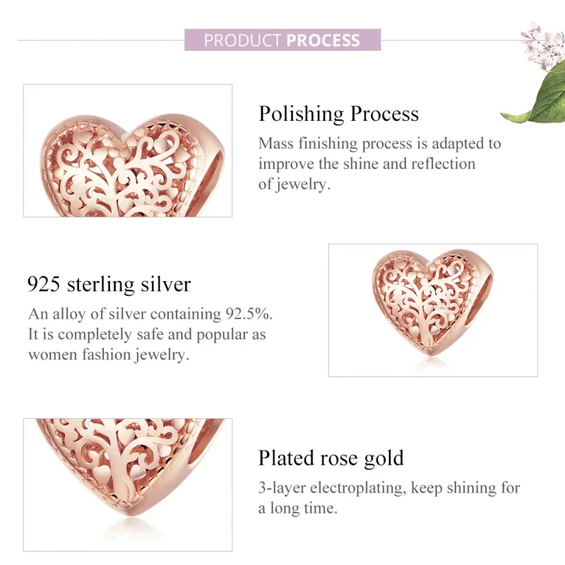 (bilde for) Pandora Style Rose Gold Rose Family Tree Charm - BSC215 - Vis 8