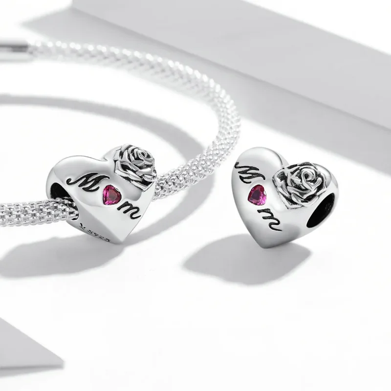 (bilde for) Pandora Style Rose Heart Charm - SCC2072 - Vis 4