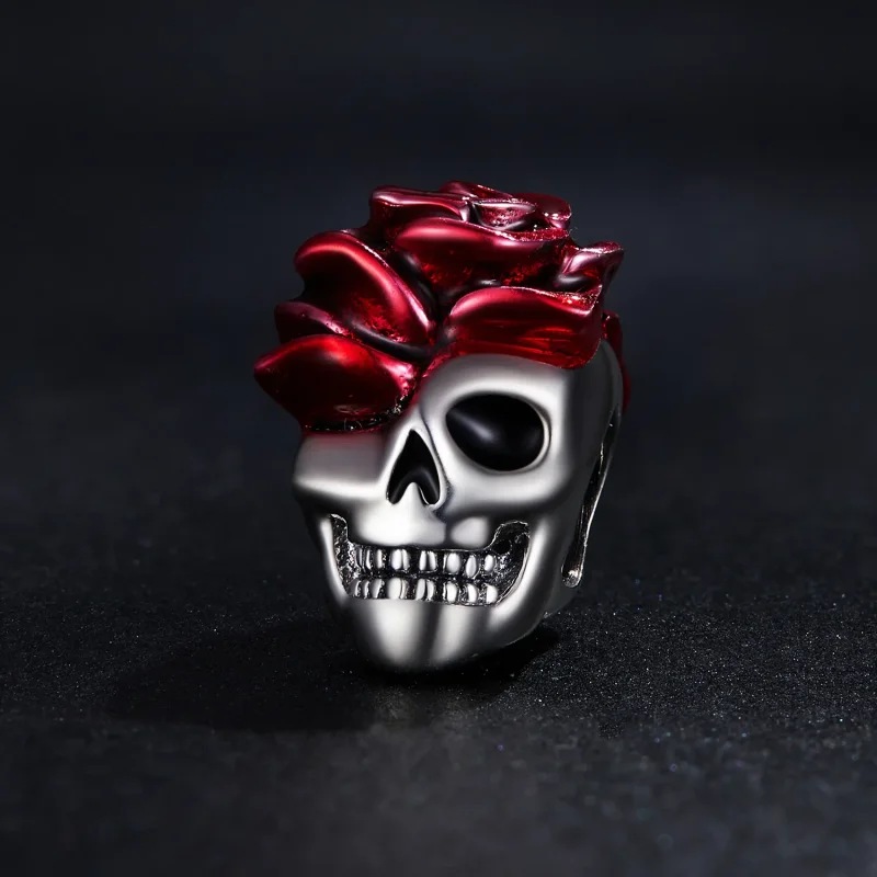 (bilde for) Pandora Style Rose Skull Charm - SCC2403 - Vis 2