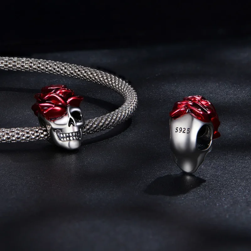 (bilde for) Pandora Style Rose Skull Charm - SCC2403 - Vis 4