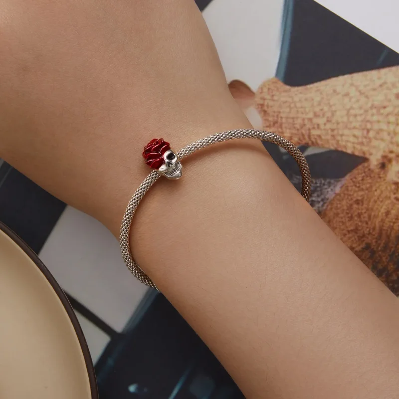 (bilde for) Pandora Style Rose Skull Charm - SCC2403 - Vis 6