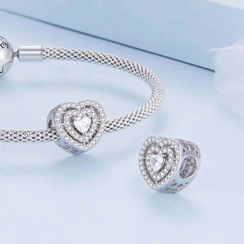 (bilde for) Pandora Style Shining Heart Charm - BSC662 - Vis 5