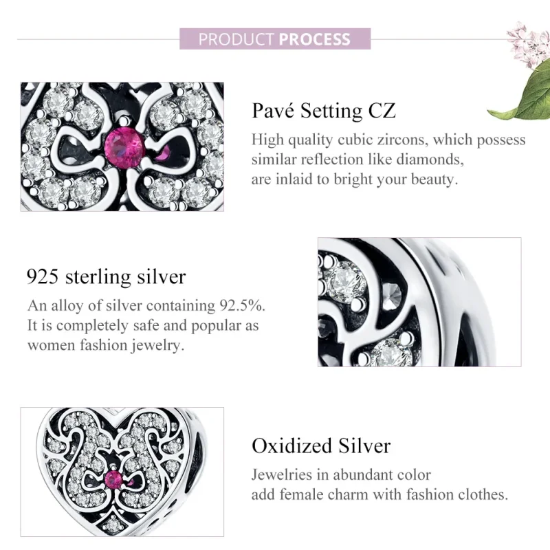 (bilde for) Pandora Style Silver Always In My Heart Charm - SCC1415 - Vis 8