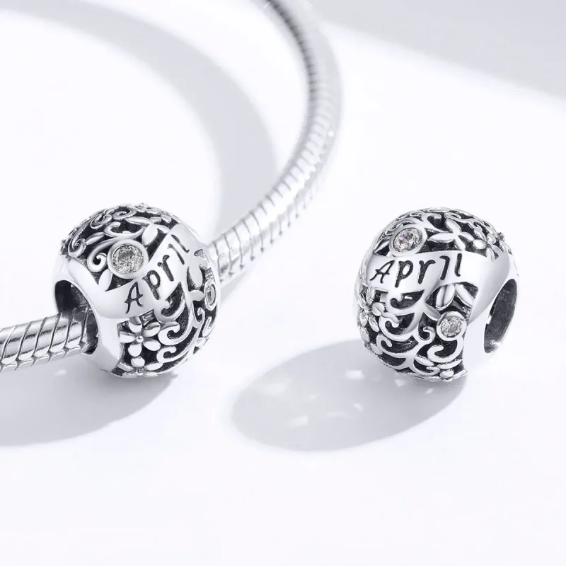 (bilde for) Pandora Style Silver April Birthstone Charm - SCC1385-4 - Vis 3