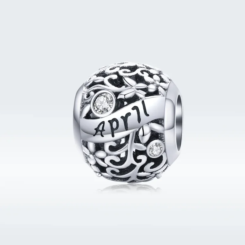 (bilde for) Pandora Style Silver April Birthstone Charm - SCC1385-4 - Vis 5