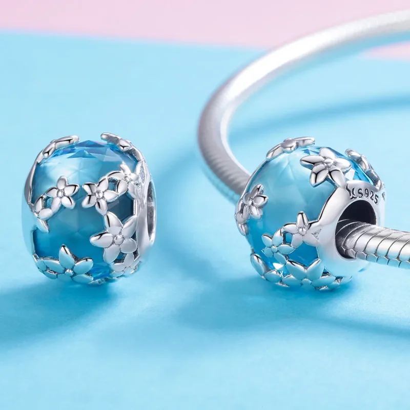 (bilde for) Pandora Style Silver Aquamarine Daisy's Confession Charm - SCC878 - Vis 4