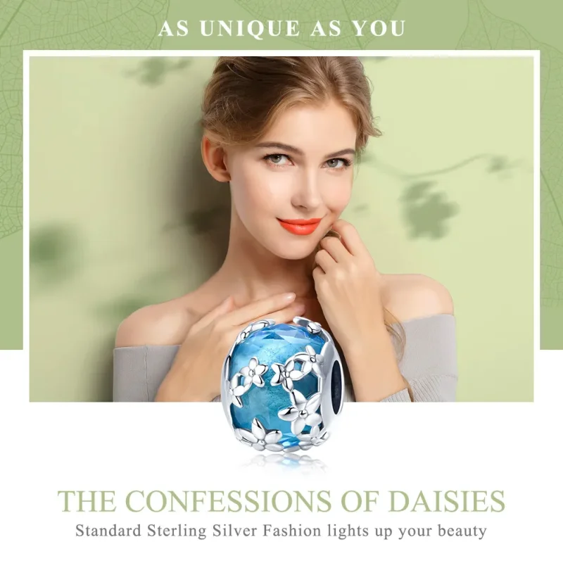 (bilde for) Pandora Style Silver Aquamarine Daisy's Confession Charm - SCC878 - Vis 6